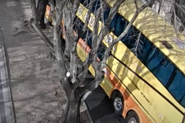 Video: un micro dobló mal, chocó autos estacionados y huyó