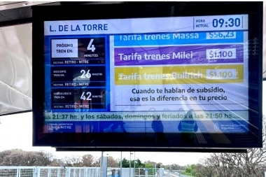 Tarifas Massa, Bullrich y Milei: polémica por la aparición de carteles en estaciones de trenes