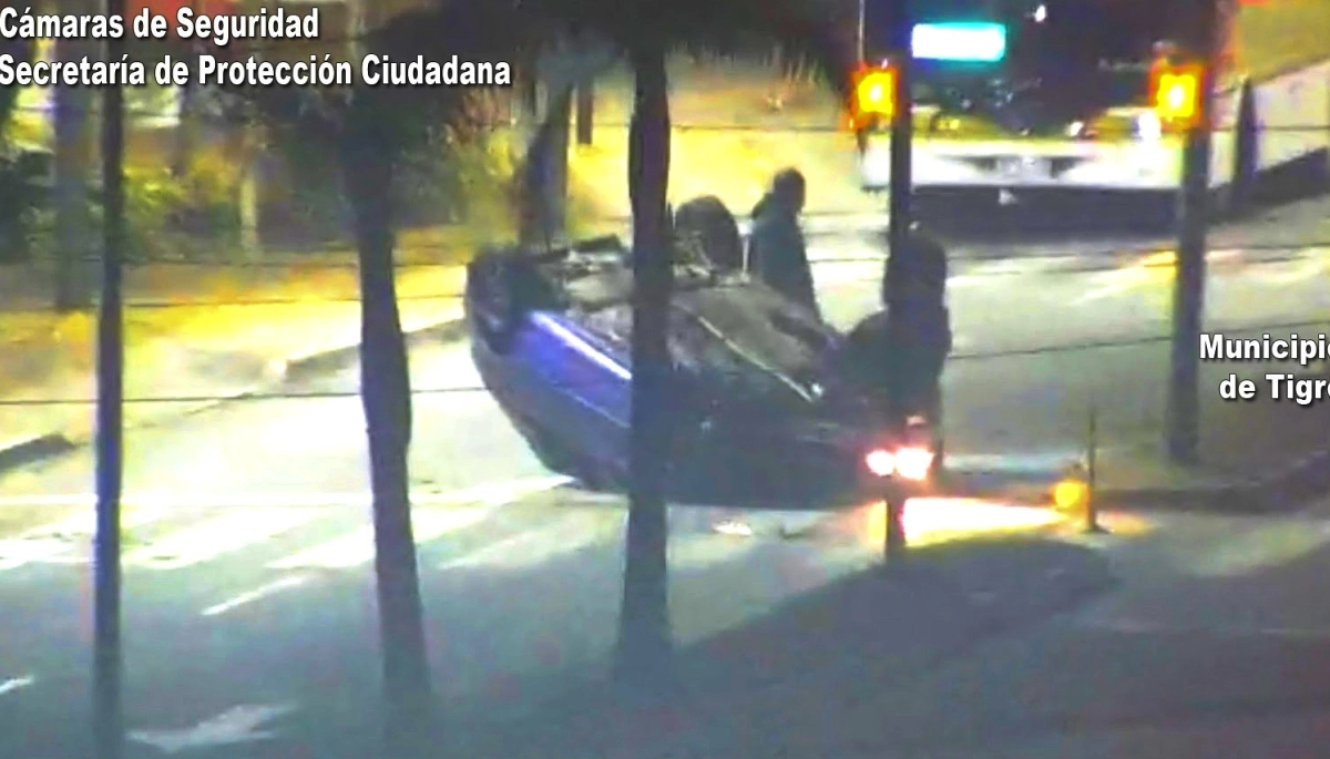 Choque en Troncos del Talar: circulaba a alta velocidad cuando colisionó con el boulevard y volteó palmeras