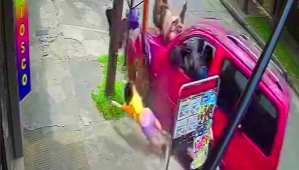 Camioneta sin control atropelló a dos nenas y al padre que voló varios metros e impactó a una palmera