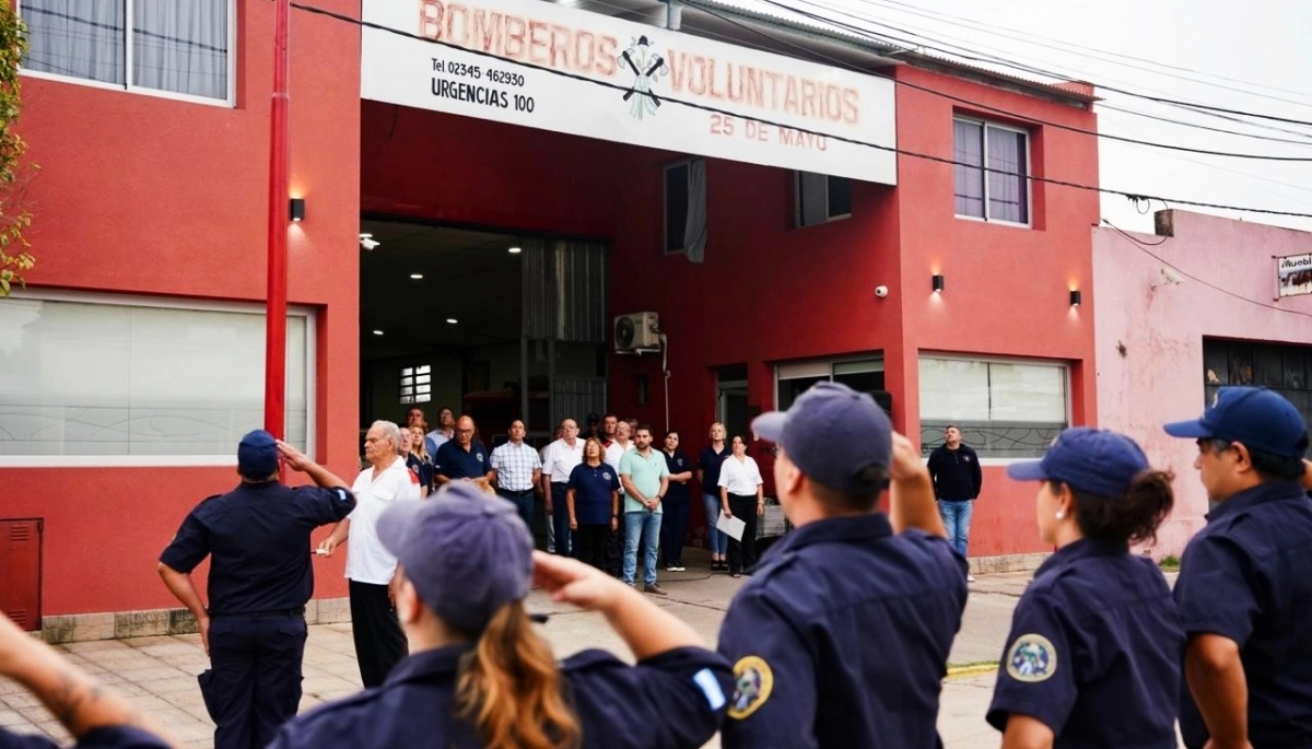 Egüen estuvo presente en el acto del 66º aniversario de los Bomberos Voluntarios de 25 de Mayo